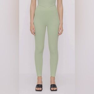NWT Zara Ribbed Leggings G String Detail XS/S Light Green Y2K Trendy Stretchy